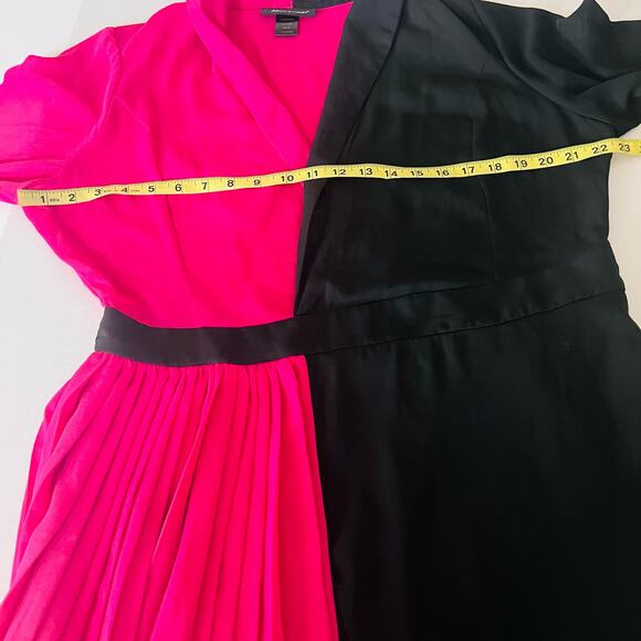 Ashley Stewart Pink Black Pleated Long Sleeve Dress Size 16 - Picture 6 of 8